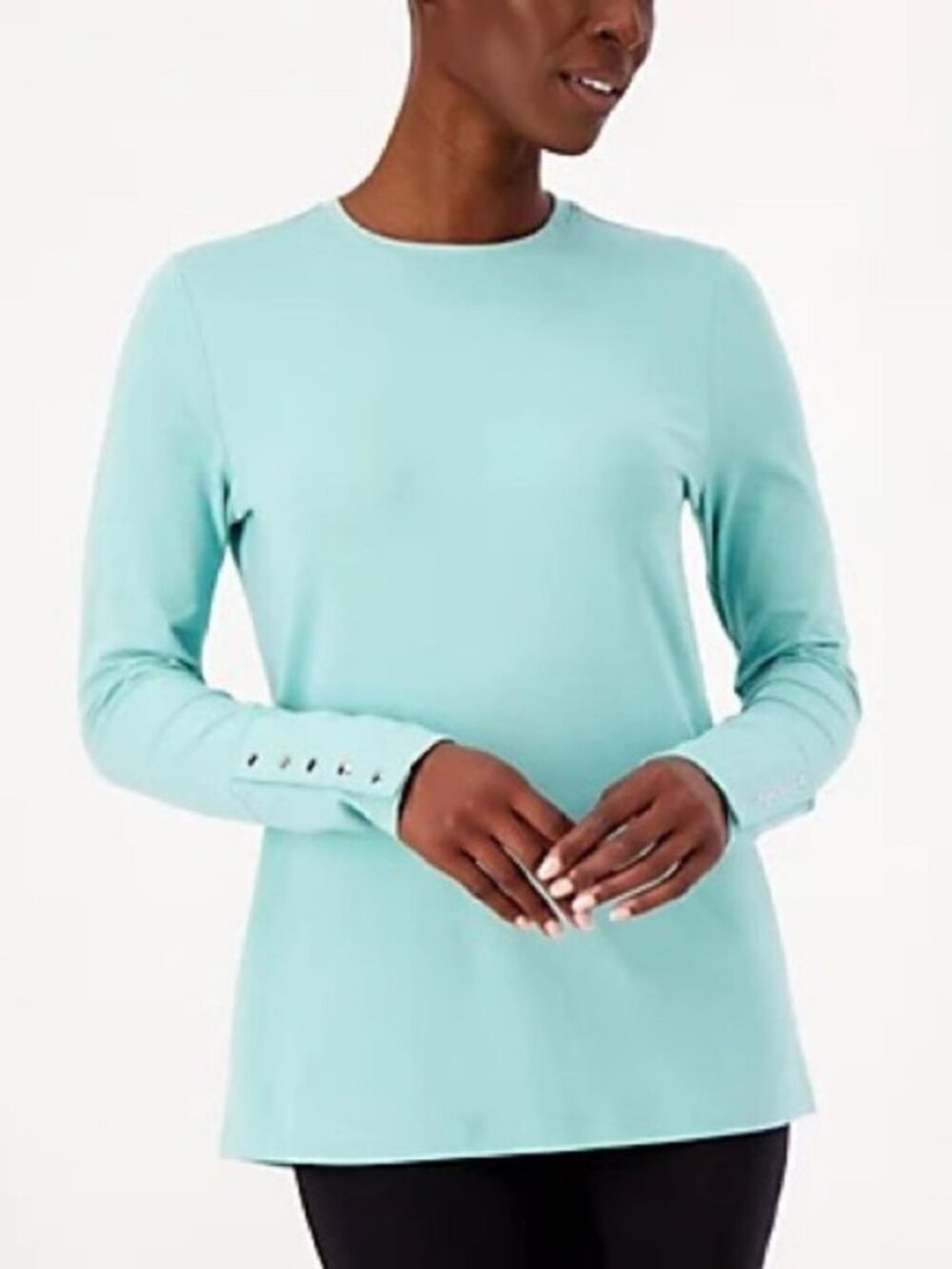 Isaac Mizrahi Live! Crewneck Snap Detail Long Sleeve Top